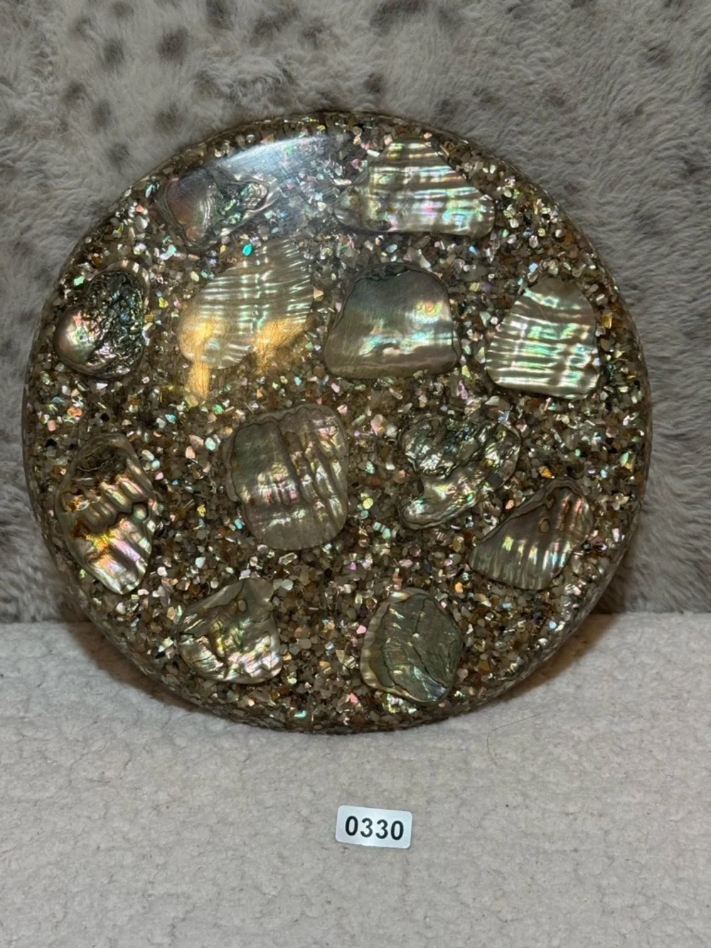 Vintage Plympton's Genuine Abalone Lucite Hot Plate Trivet 7” - Picture 9 of 9